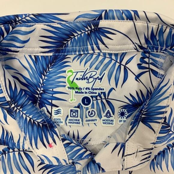 TailorByrd Polo Shirt Mens L Large Blue White Floral Performance Moisture Wick - Picture 4 of 9
